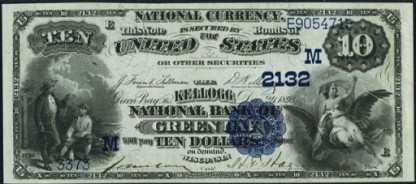 Large Size Ten Dollar National Bank Notes Antique Money