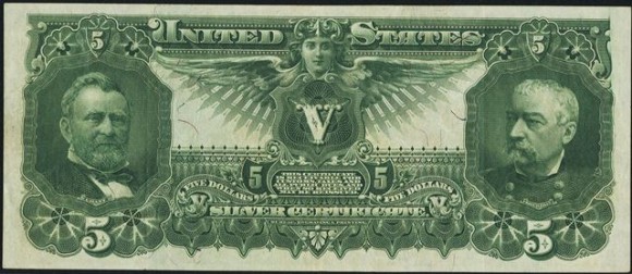 Value of 1896 $5 Silver Certificate Educational Bill Antique Money
