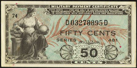 Sold at Auction: 1954 U.S. Military Payment 50 Cent Note P: M32A Grades vf+